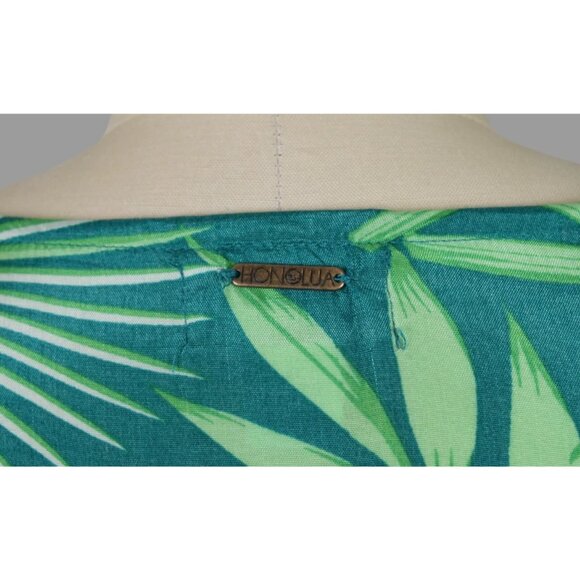 HONOLUA SURF CO. TROPICAL LEAVES PRINT SILKY GREEN MAXI DRESS - Picture 7 of 9